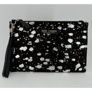 Soul Carrier Black Cowhide Clutch Zip Closure Hair-on Leather Desert Rain/Silver